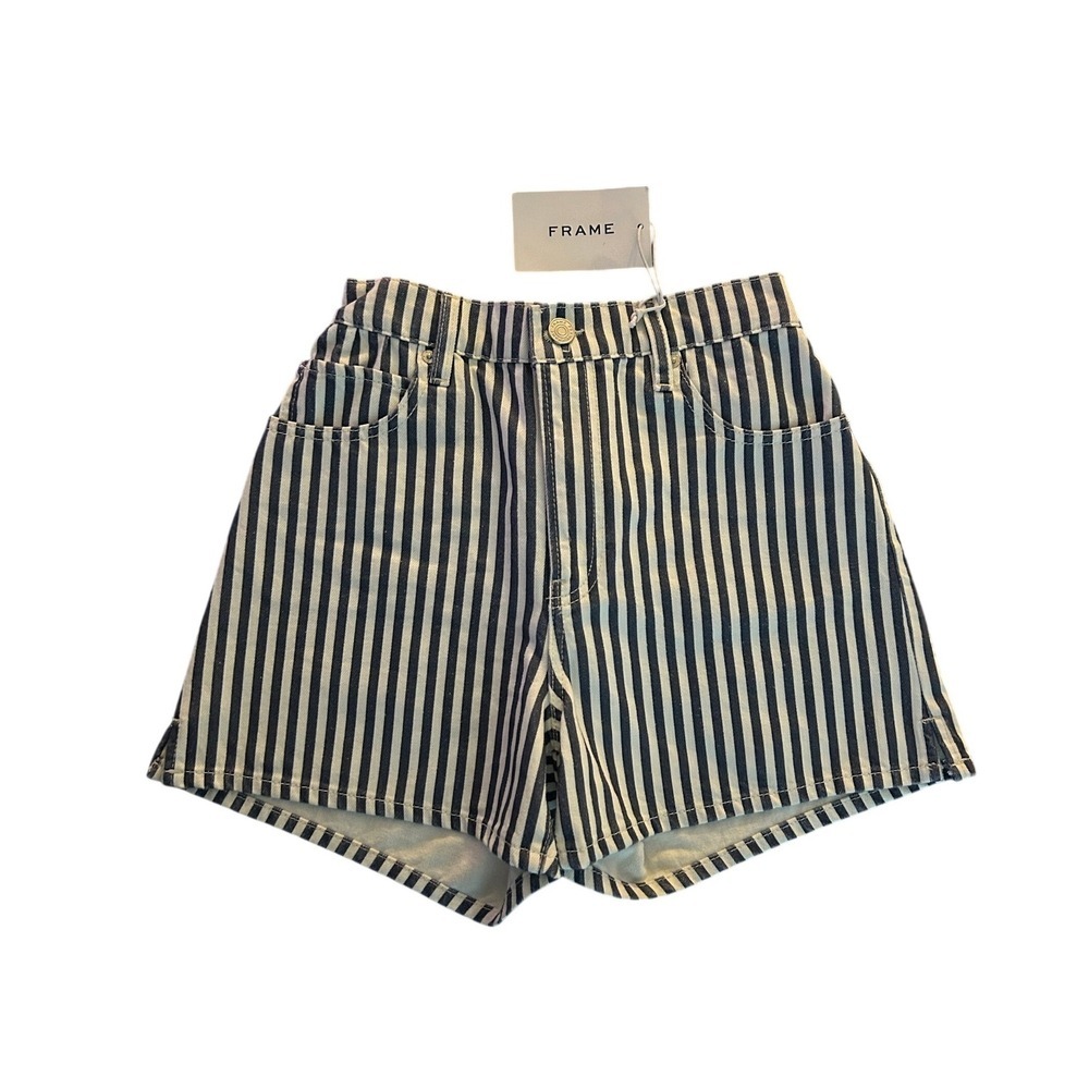 FRAME The Vintage Relaxed Short Seaport Stripe Navy White Denim Size 27 (1219)